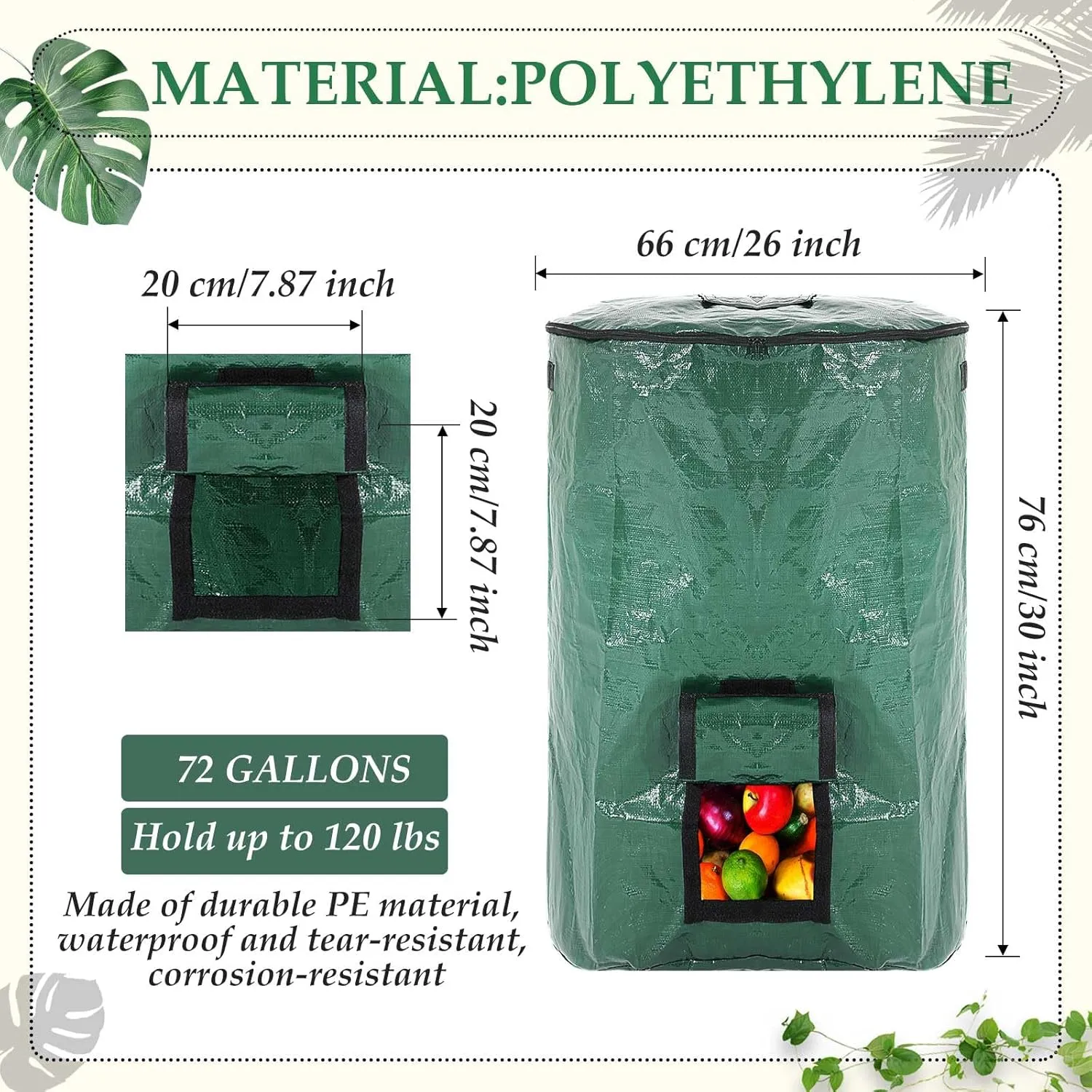 Berlune 4 Pcs 72 Gallon Reusable Yard Waste Bag Garden Bag for Collecting Leaves Leaf Waste Bags with Lid and Handles for Leaves Trash Branches Collection Suitable for Yard, Garden, Compost Site