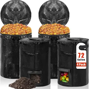 Berlune 4 Pcs Reusable Yard Waste Bag Garden Bag with Lid and Handles for Collecting Leaves Trash Branches Collection Suitable Yard, Garden, Compost Site (Black,72 Gallon)
