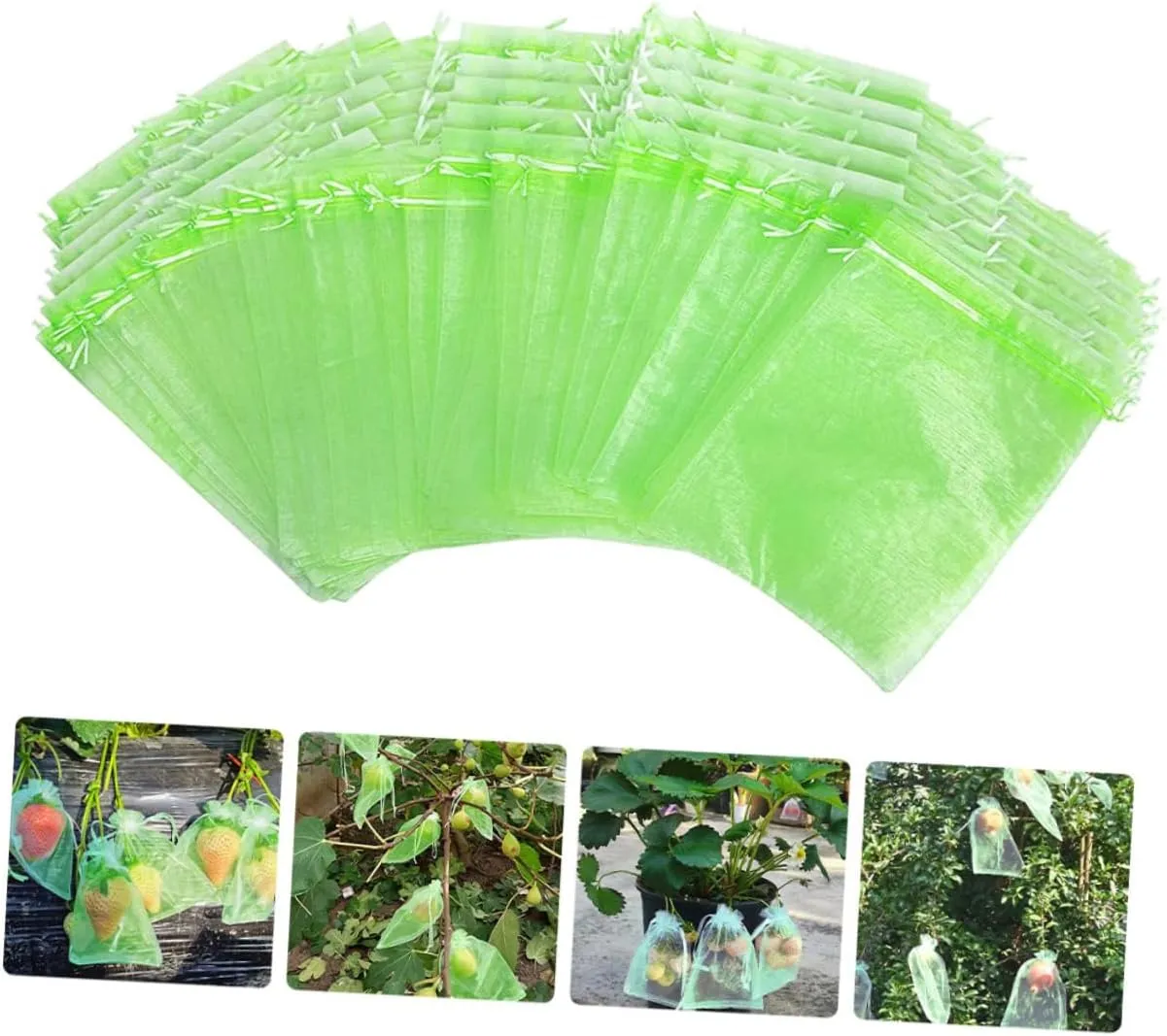 BESPORTBLE 50-Pack Fruit Protection Bags Mesh Grow Bags Drawstring Lightweight Portable Garden Barrier for Ants Birds Green