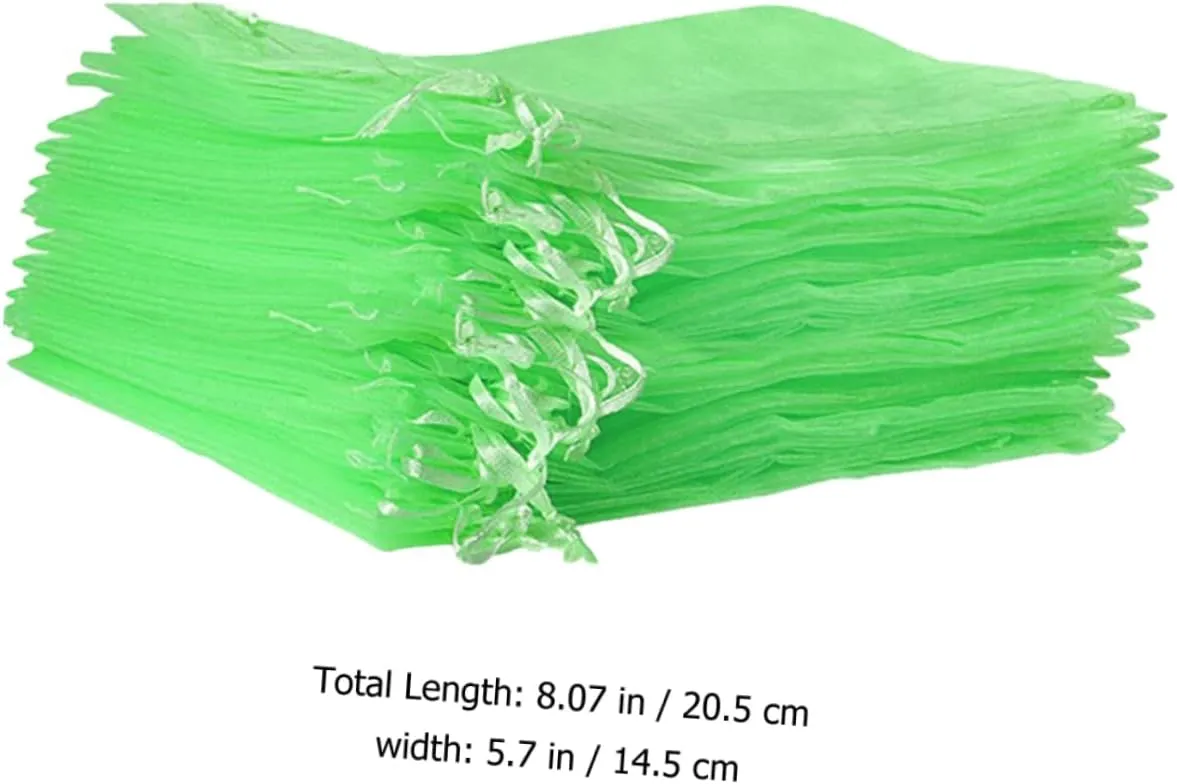 BESPORTBLE 50-Pack Fruit Protection Bags Mesh Grow Bags Drawstring Lightweight Portable Garden Barrier for Ants Birds Green