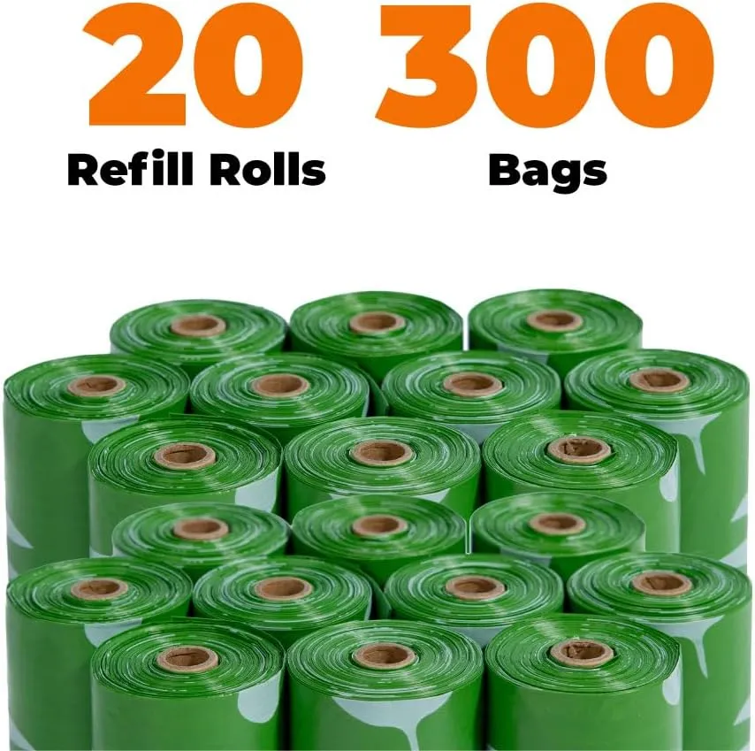 Best Pet Supplies Poop Bags for Dogs, 50% Post-Consumer Recycled Content dog waste bags on rolls, fits all poop bag holders for leashes - 300 Count, Green, Unscented