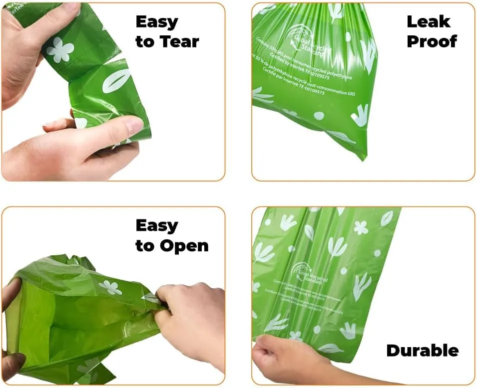 Best Pet Supplies Poop Bags for Dogs, 50% Post-Consumer Recycled Content dog waste bags on rolls, fits all poop bag holders for leashes - 300 Count, Green, Unscented