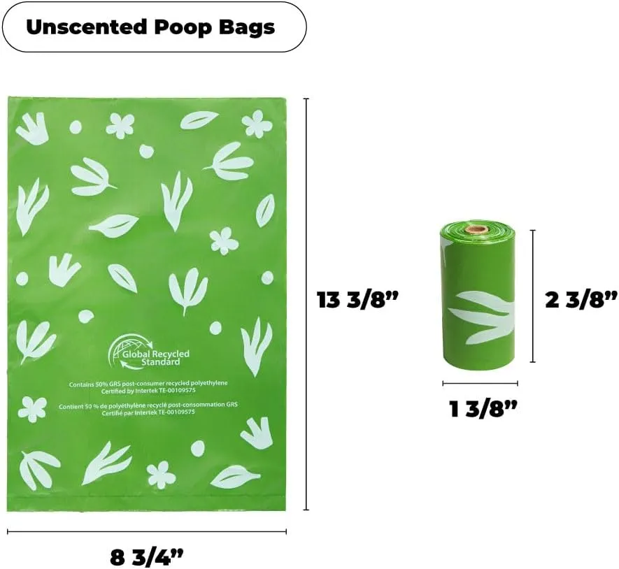 Best Pet Supplies Poop Bags for Dogs, 50% Post-Consumer Recycled Content dog waste bags on rolls, fits all poop bag holders for leashes - 300 Count, Green, Unscented
