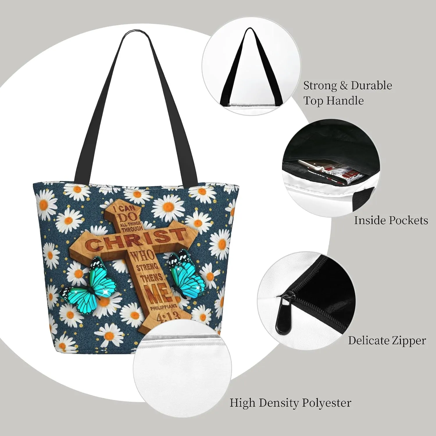 Bible Tote Bags For Women Christian Tote Bags For Women Bible Bag Religious Shoulder Bag Scripture Reusable Grocery Bag