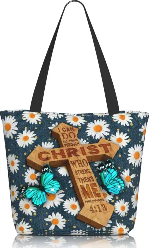 Bible Tote Bags For Women Christian Tote Bags For Women Bible Bag Religious Shoulder Bag Scripture Reusable Grocery Bag