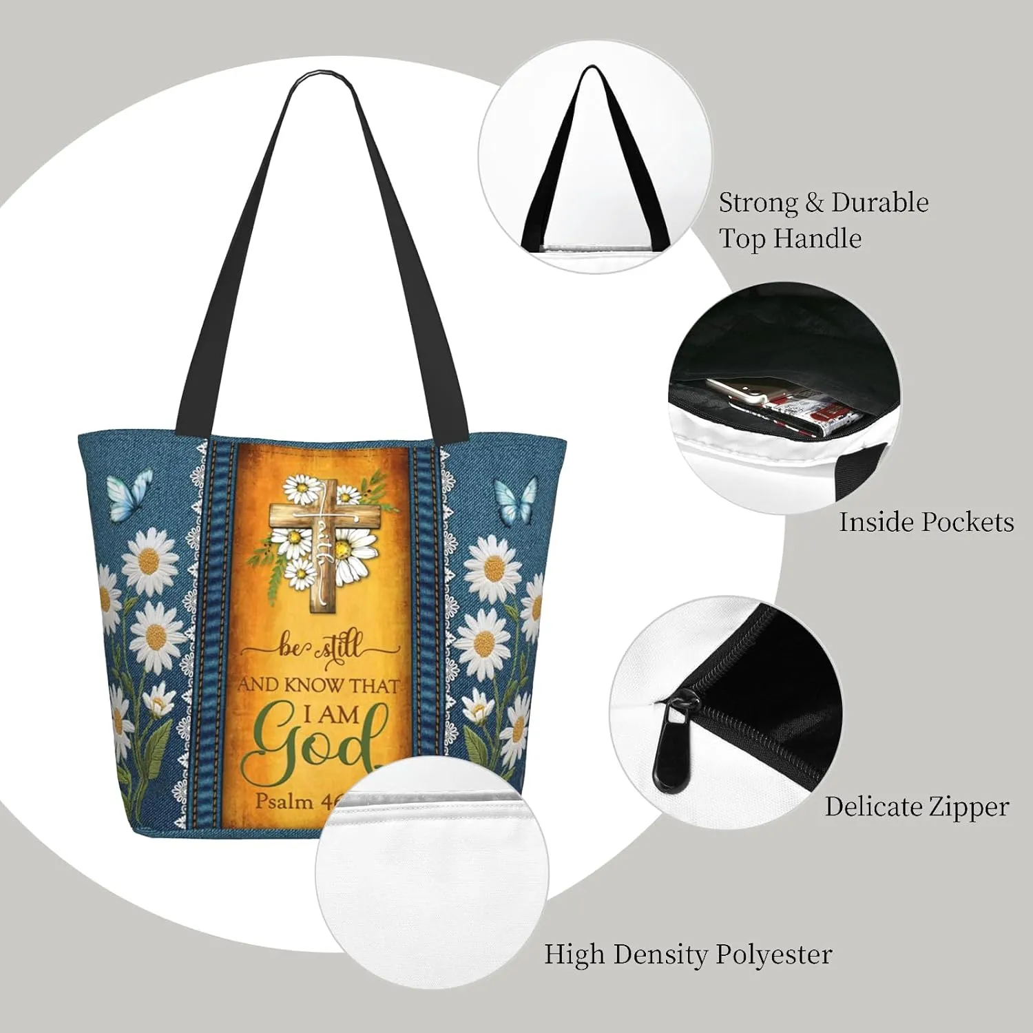 Bible Tote Bags for Women Christian Tote Bags Reusable Shoulder Bag Church Bags Christian Gifts for Women Work