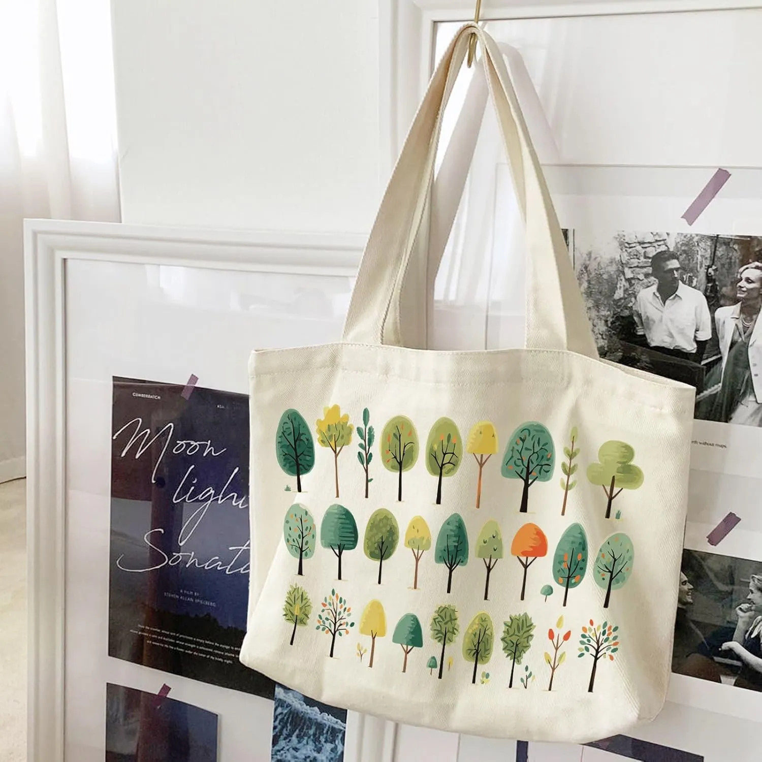 Big Canvas Tote Bag Aesthetic for Women, Flower Reusable Cloth Bags for Shopping Grocery Shoulder Bag