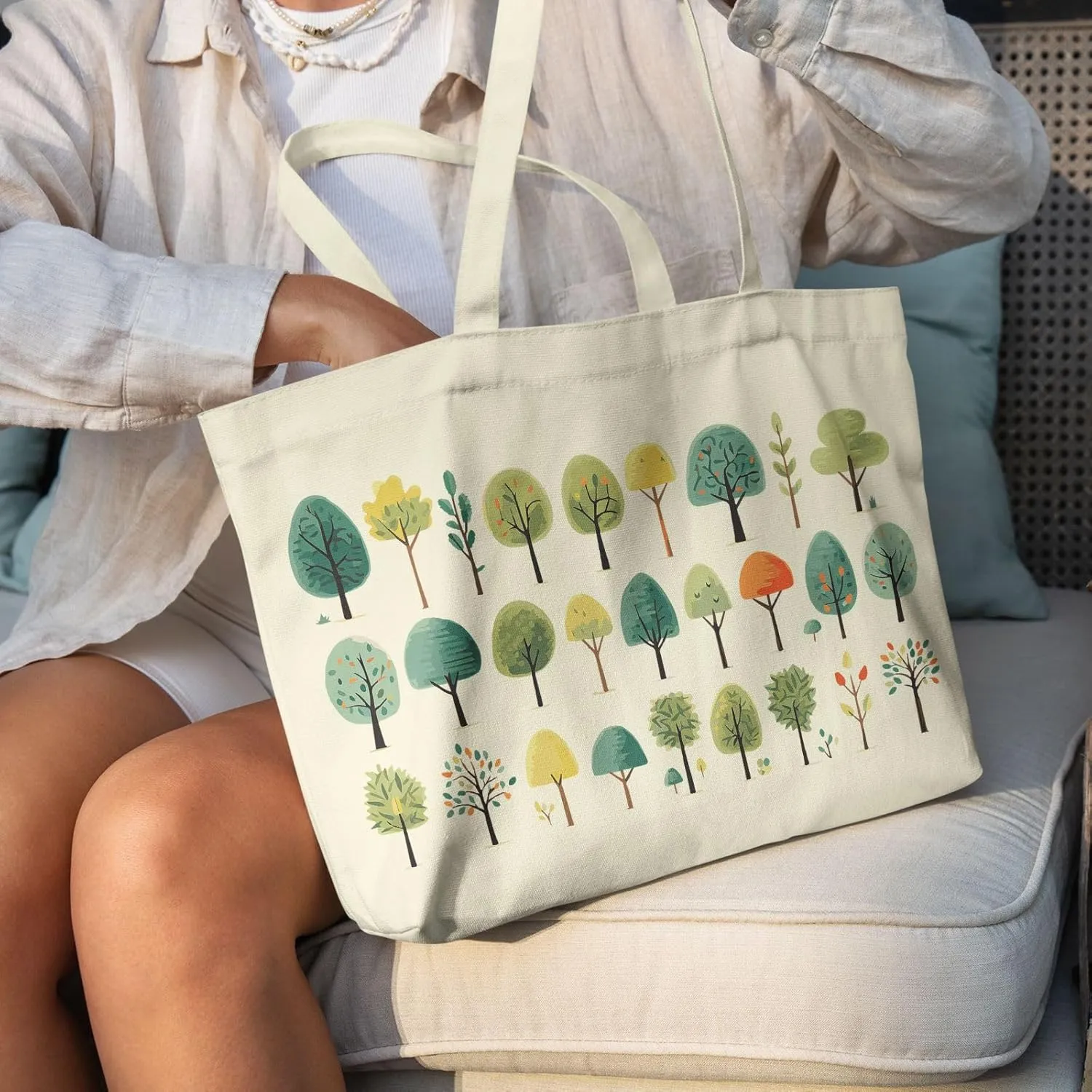 Big Canvas Tote Bag Aesthetic for Women, Flower Reusable Cloth Bags for Shopping Grocery Shoulder Bag