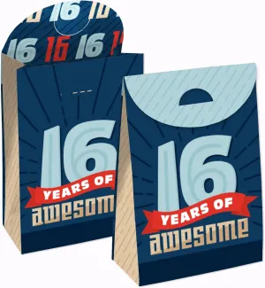 Big Dot of Happiness Boy 16th Birthday - Sweet Sixteen Birthday Gift Favor Bag - Party Goodie Boxes - Set of 12