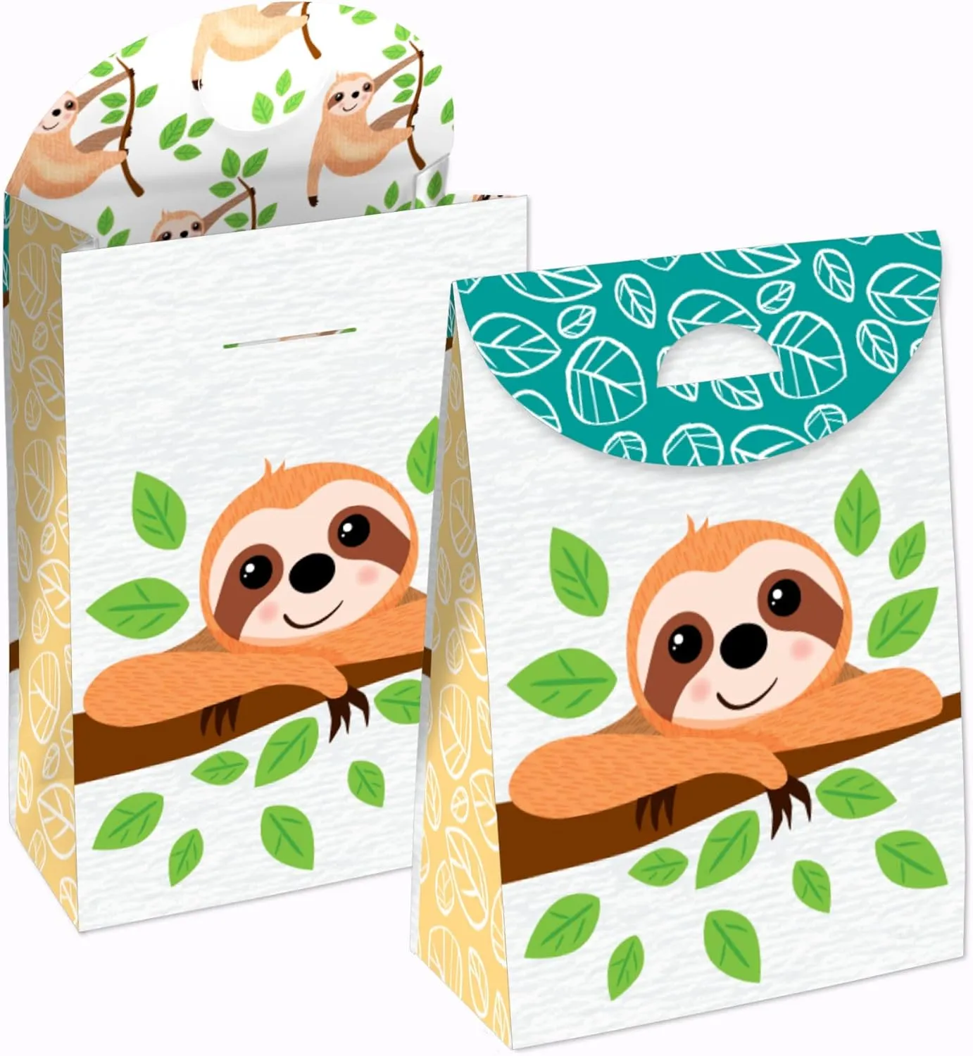 Big Dot of Happiness Let’s Hang - Sloth - Baby Shower or Birthday Gift Favor Bag - Party Goodie Boxes - Set of 12