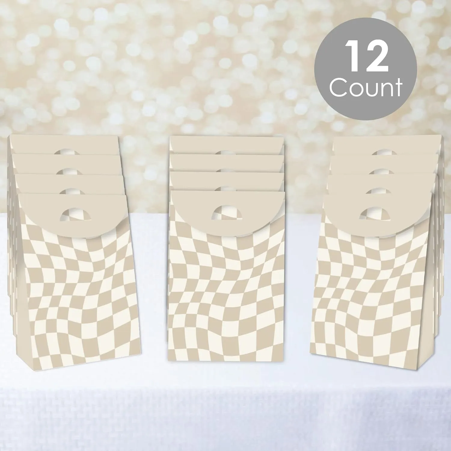 Big Dot of Happiness Tan Checkered Party - Gift Favor Bags - Party Goodie Boxes - Set of 12