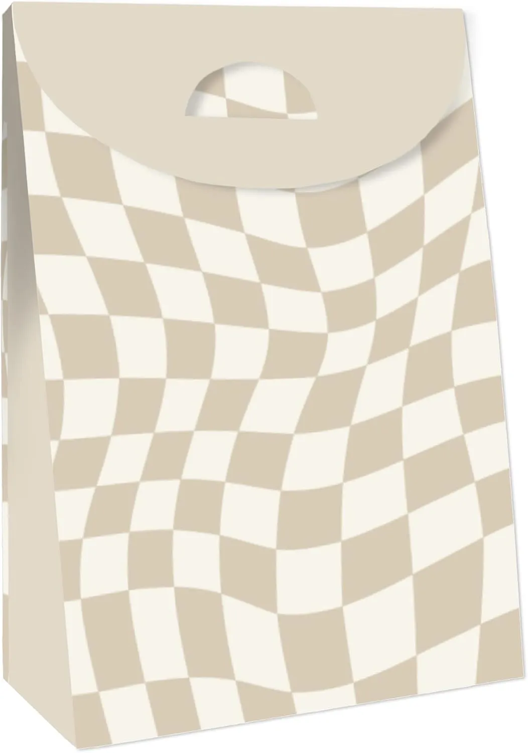 Big Dot of Happiness Tan Checkered Party - Gift Favor Bags - Party Goodie Boxes - Set of 12