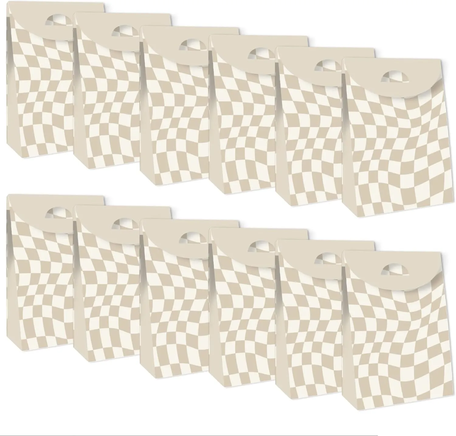 Big Dot of Happiness Tan Checkered Party - Gift Favor Bags - Party Goodie Boxes - Set of 12