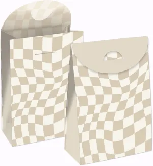 Big Dot of Happiness Tan Checkered Party - Gift Favor Bags - Party Goodie Boxes - Set of 12