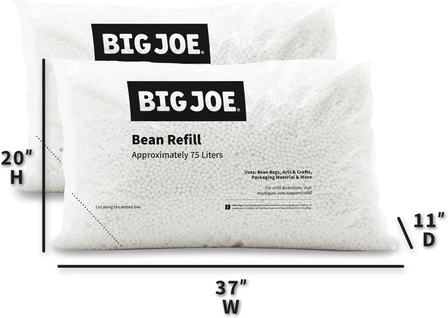 Big Joe Bean Refill, Polystyrene Beans for Bean Bags or Crafts, 150 Liters