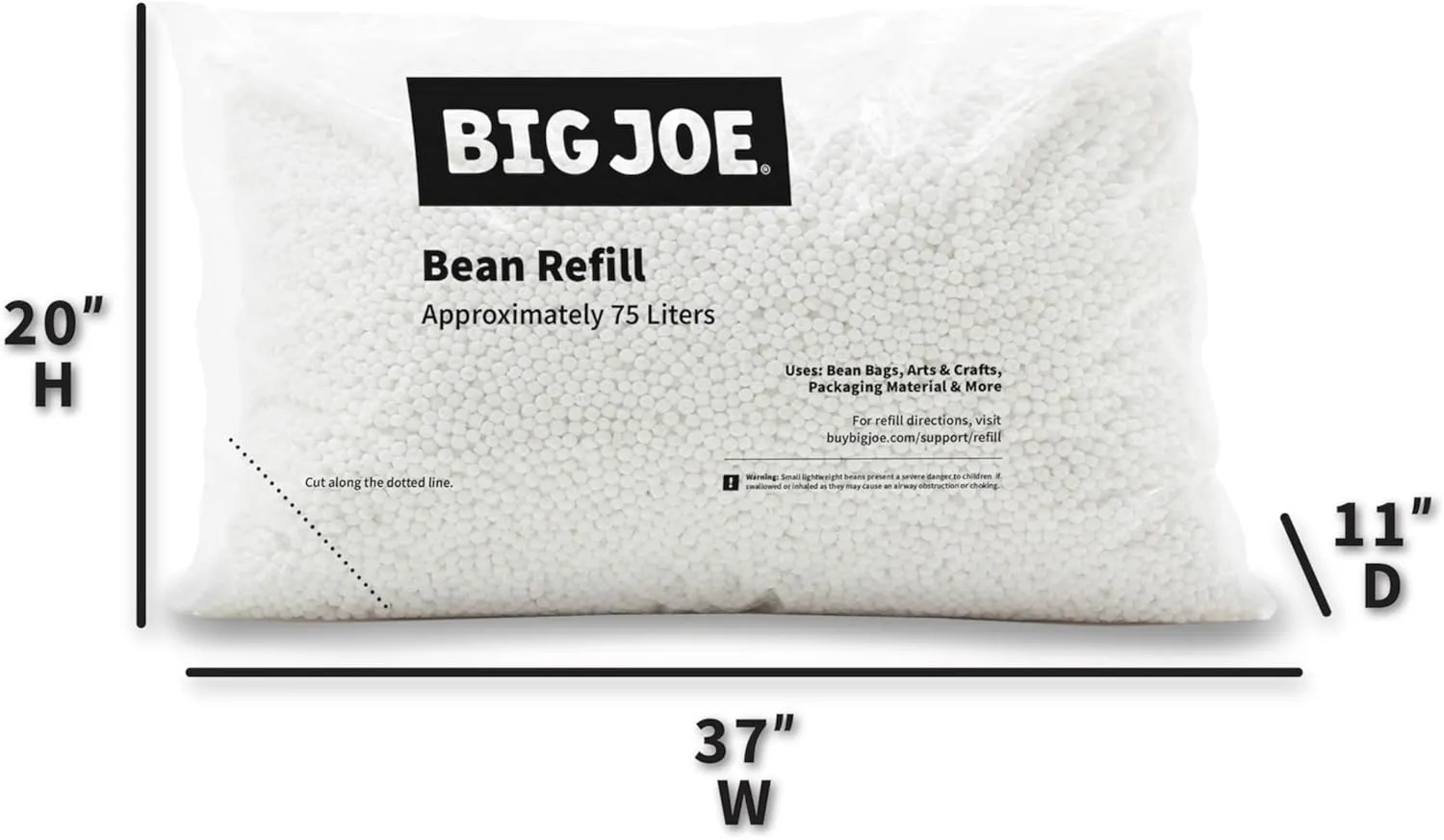 Big Joe Bean Refill, Polystyrene Beans for Bean Bags or Crafts, 75 Liters