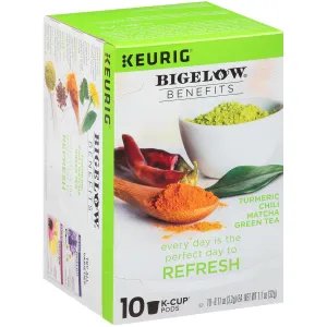 Bigelow Tea Benefits Refresh Turmeric Chili Matcha Keurig K-Cup Pods Green Tea, Caffeinated, 10 Count (Pack of 6), 60 Total K-Cup Pods
