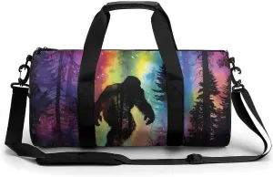 Bigfoot Colorful Psychedelic Forests Mist Round Barrel Gym Sport Bag Small Travel Duffel Bags Reusable Tote for Men Women