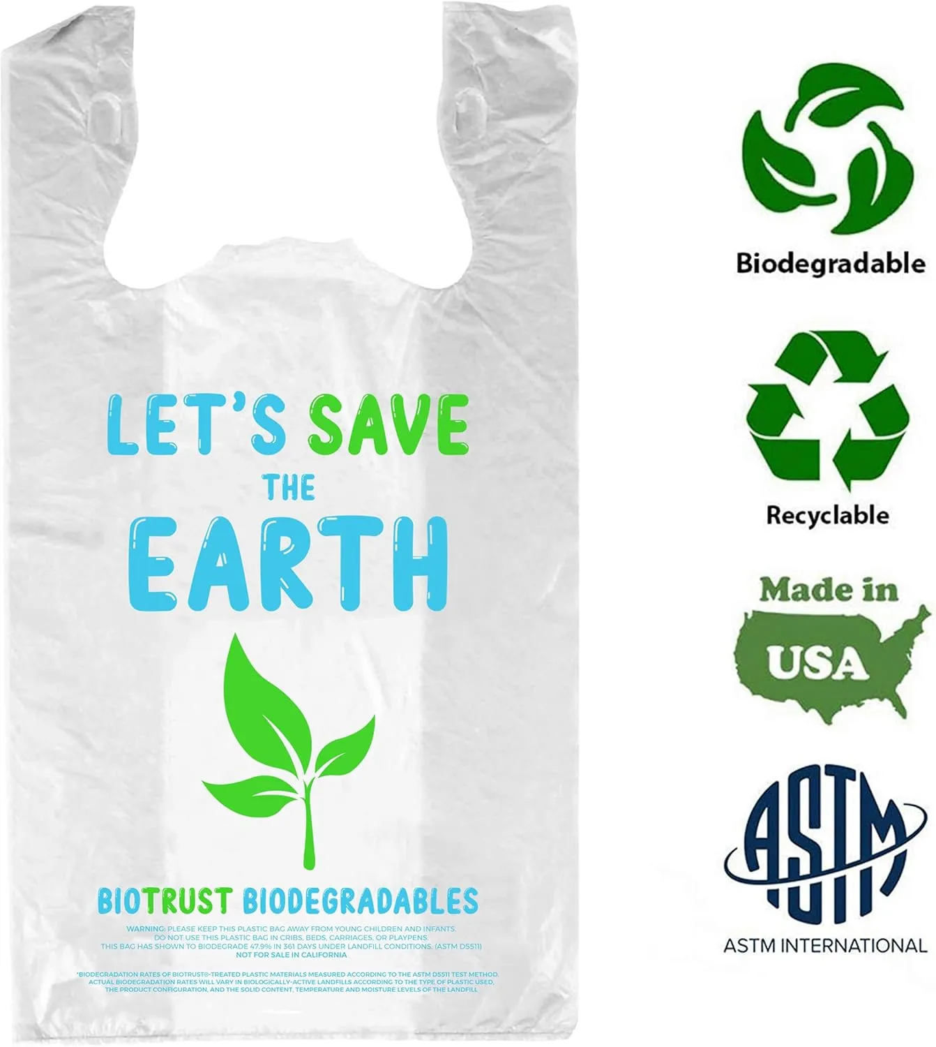 Biodegradable Thank You Bags | 1000 Count - Bulk | Extra Thick, Strong, Recyclable, & Reusable | Shopping/Grocery/Restaurant/Supermarket | 12” x 6.5” x 22”