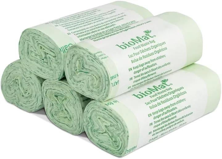 bioMat 2.6 Gallon Compostable Bags with Handle Ties, 125 Count, Tear Resistant & Leak Proof Compostable Trash Bags for Countertop Bin, BPI ASTM D6400 OK Compost Home