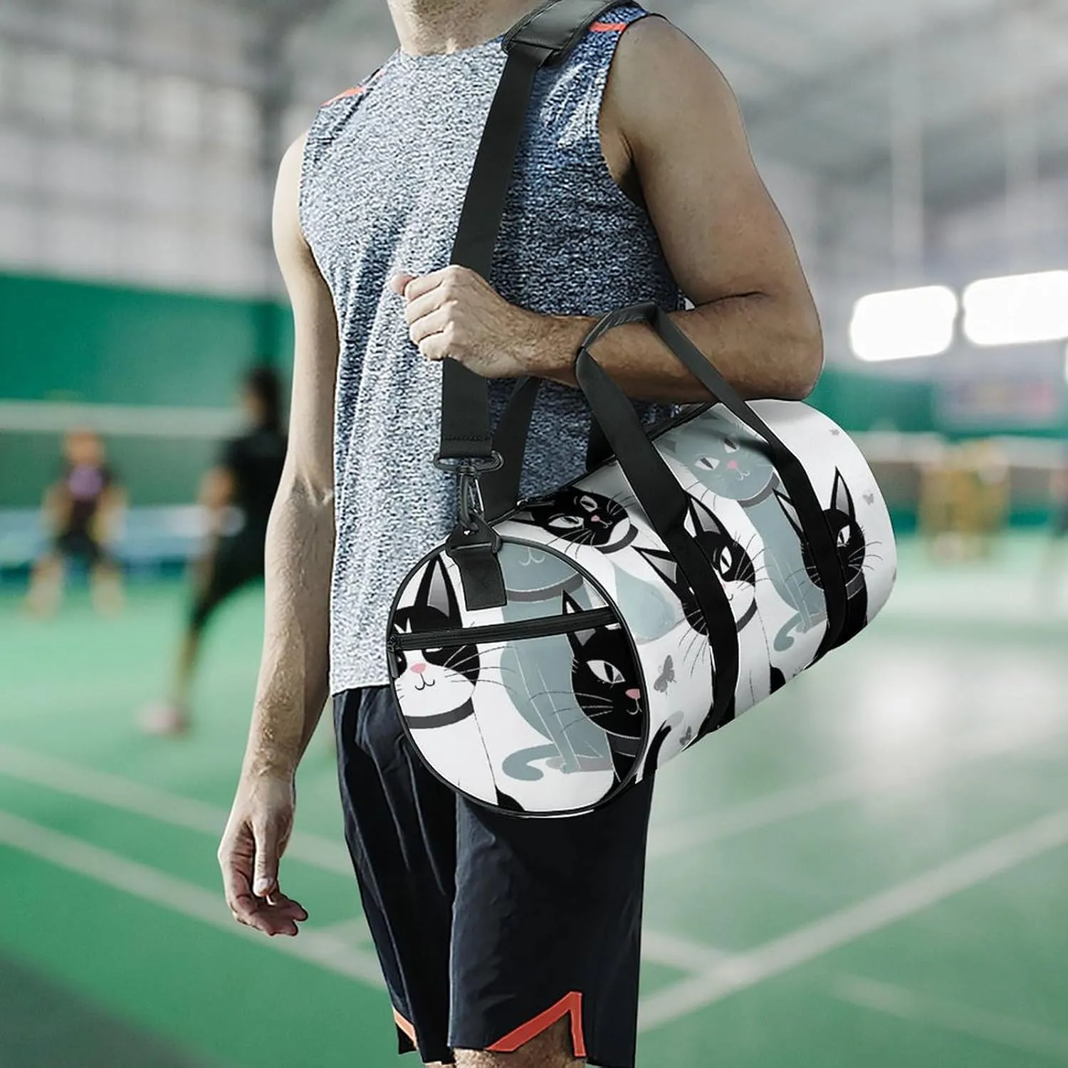 Black And White Cats Gym Bag Small Travel Duffle Bag with Compartment Carry On Weekender Bag for Women Men