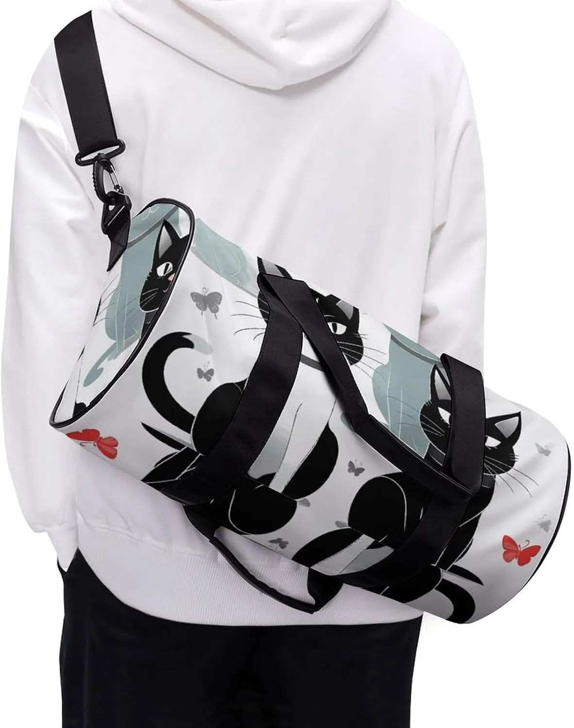 Black And White Cats Gym Bag Small Travel Duffle Bag with Compartment Carry On Weekender Bag for Women Men
