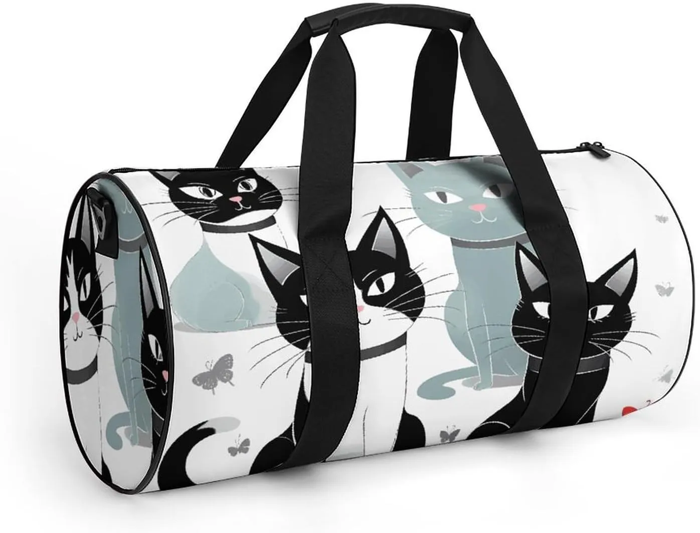 Black And White Cats Gym Bag Small Travel Duffle Bag with Compartment Carry On Weekender Bag for Women Men