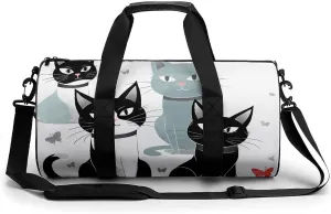 Black And White Cats Gym Bag Small Travel Duffle Bag with Compartment Carry On Weekender Bag for Women Men
