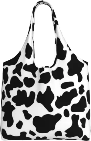 Black and White Cow Print Canvas Tote Bags Reusable Shopping Bag Handbag for Shopper Beach Gifts