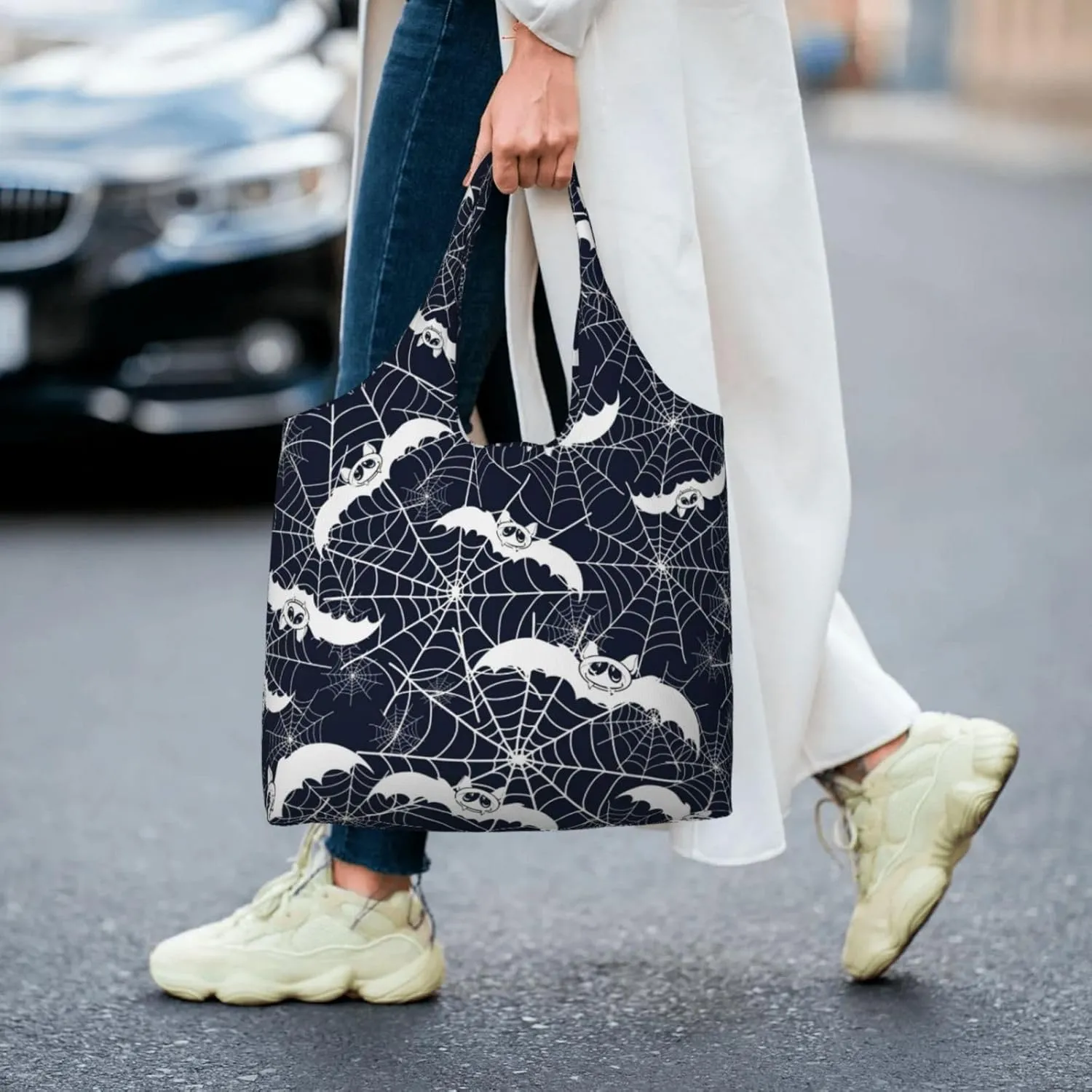 Black and White Cow Print Canvas Tote Bags Reusable Shopping Bag Handbag for Shopper Beach Gifts