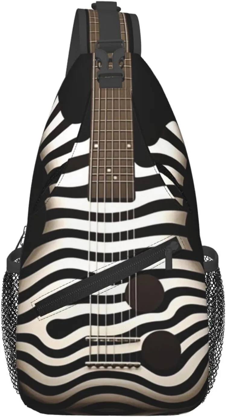 Black and white striped electric guitar Cross Chest Bag Diagonally Men Women Crossbody Shoulder Bag Casual Fashion Travel Bag Sling Backpack