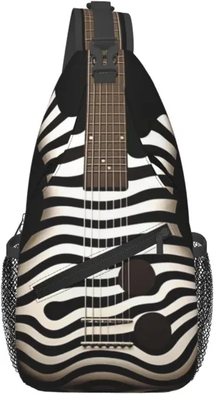 Black and white striped electric guitar Cross Chest Bag Diagonally Men Women Crossbody Shoulder Bag Casual Fashion Travel Bag Sling Backpack