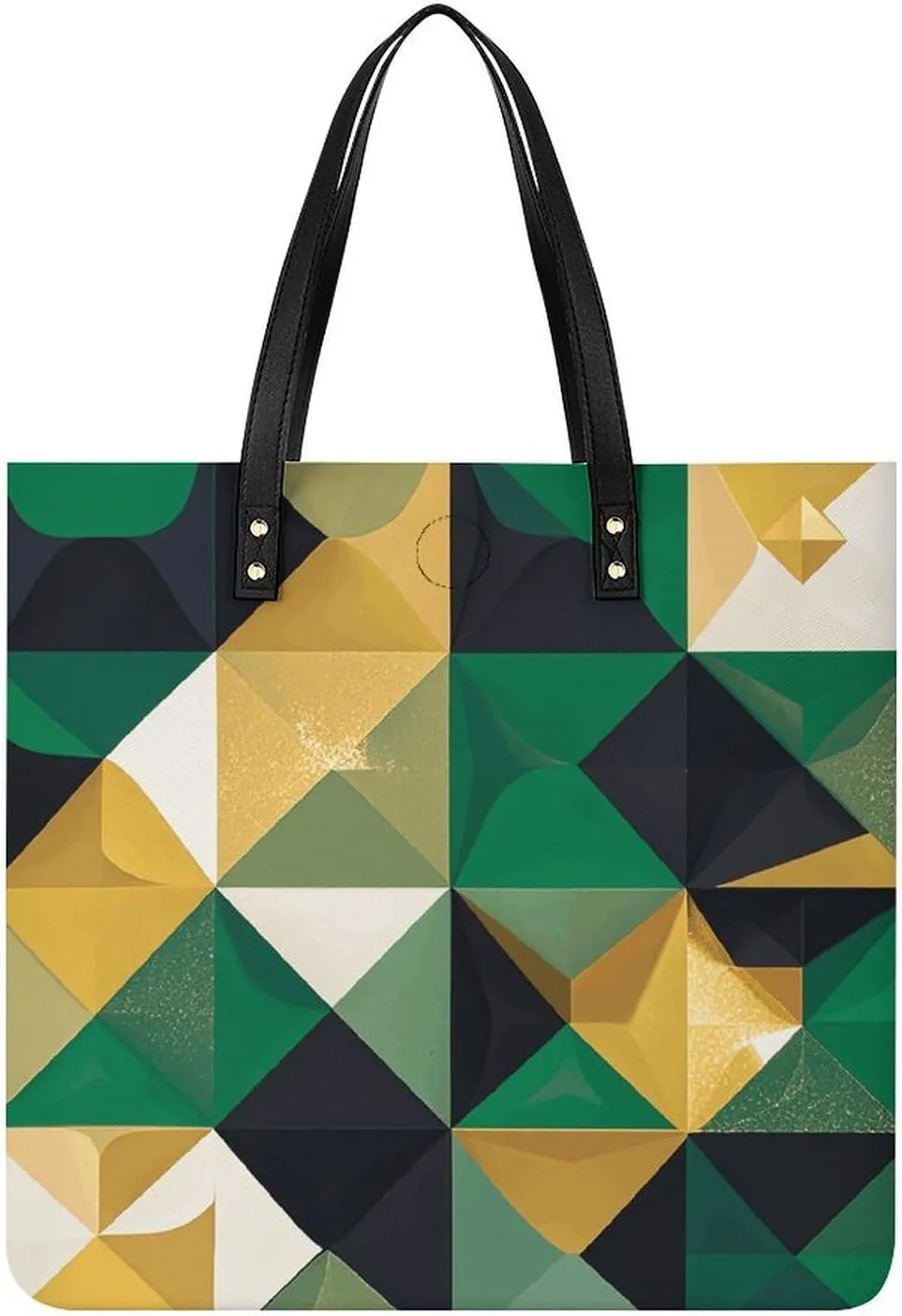 Black Green And Gold Geometric Handbag Leather Tote Shoulder Bag Satchel Handbag with Top Handles Large Casual Handbags with Shoulder Work Bag for Women Travel Purse Dating Gift