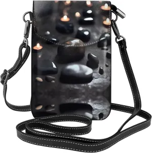 Black Mystery Heart Stone Small Phone Wallet - Versatile everyday shoulder and crossbody bag with adjustable strap and card slots