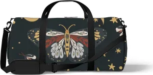 Black Vintage Colorful Boho Butterfly Sports Bag Tote Bag Waterproof Gym Bag with Shoulder Strap Zipper 2 Side Pockets for Men and Women, Travel and Storage Shoulder Bag.