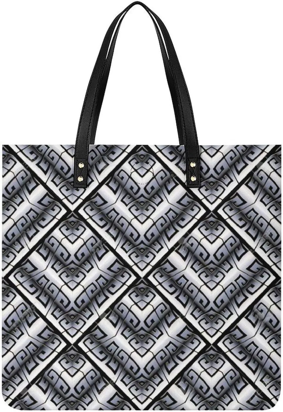 Black White Greek Key Modern Geometric Pattern Women Tote Bags Top Handle Satchel Handbags PU Faux Leather Tassel Shoulder Purse