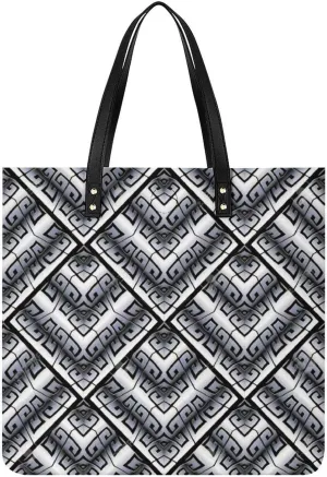 Black White Greek Key Modern Geometric Pattern Women Tote Bags Top Handle Satchel Handbags PU Faux Leather Tassel Shoulder Purse