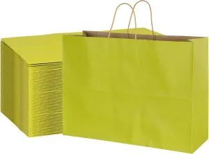 BLEWINDZ 70Pcs Large Paper Bags with Handles, 16x6x12 Inches Avocado Green Paper Shopping Bags for Small Business, Large Kraft Gift Bag Bulk for Grocery Mechandise Retail