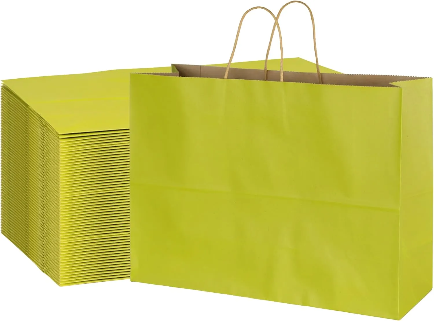BLEWINDZ 70Pcs Large Paper Bags with Handles, 16x6x12 Inches Avocado Green Paper Shopping Bags for Small Business, Large Kraft Gift Bag Bulk for Grocery Mechandise Retail