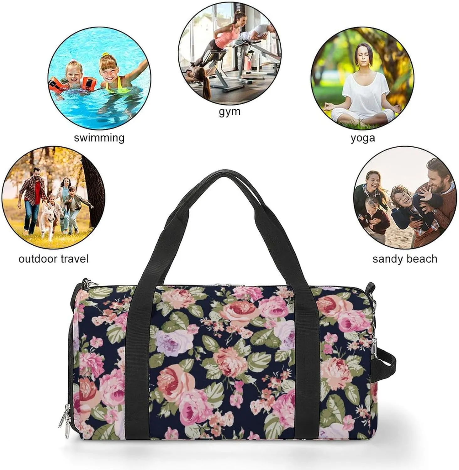 Blooming-midsummer-plain-pattern Sports Tote Gym Bag for Women Men, Overnight Bag with Shoe Compartment Water Resistant