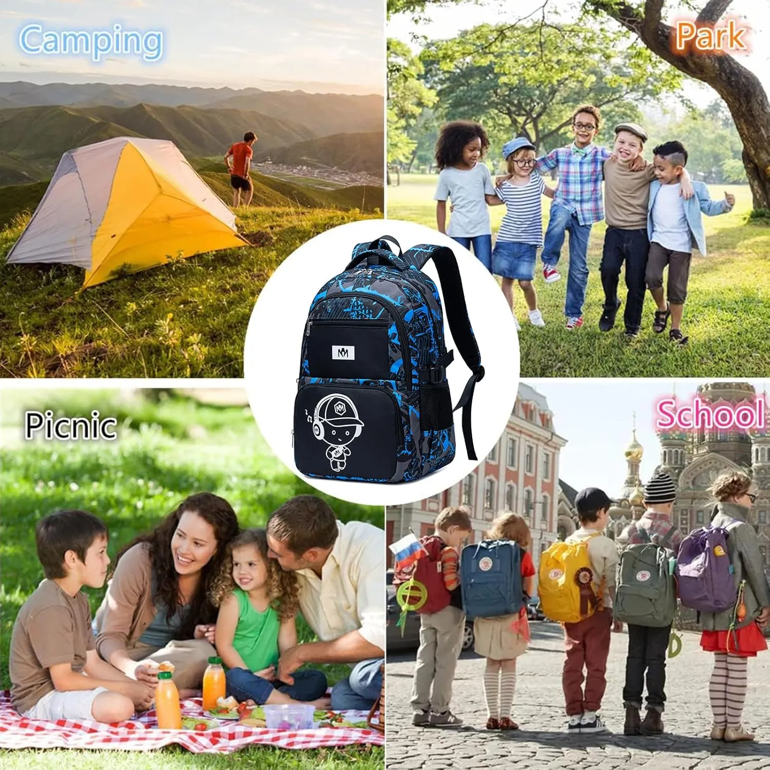 Bluboon School Backpack for Boys Teens Bookbag Travel Daypack Kids Girls Lunch Bag Pencil Case