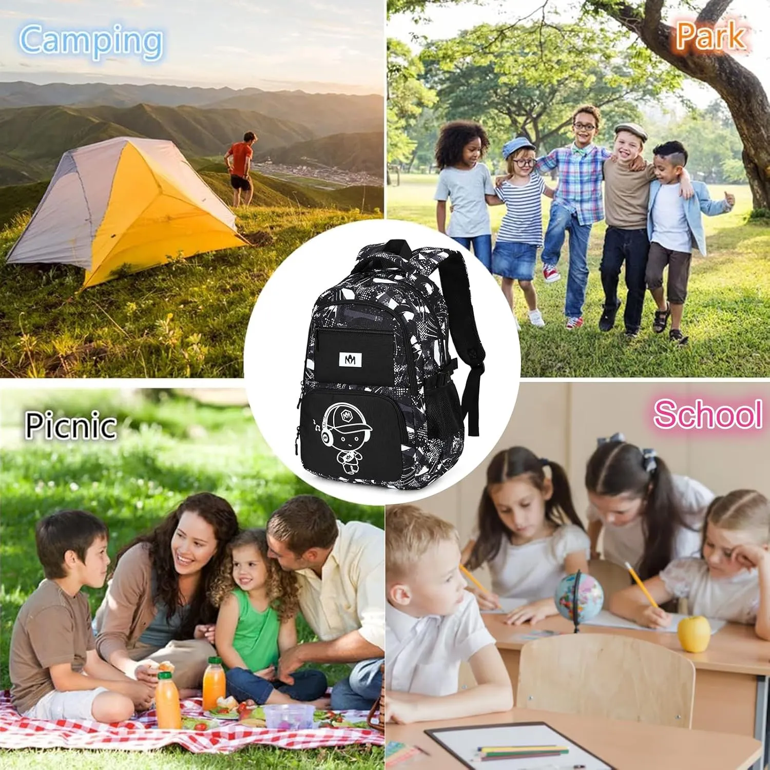 Bluboon School Backpack for Boys Teens Bookbag Travel Daypack Kids Girls Lunch Bag Pencil Case