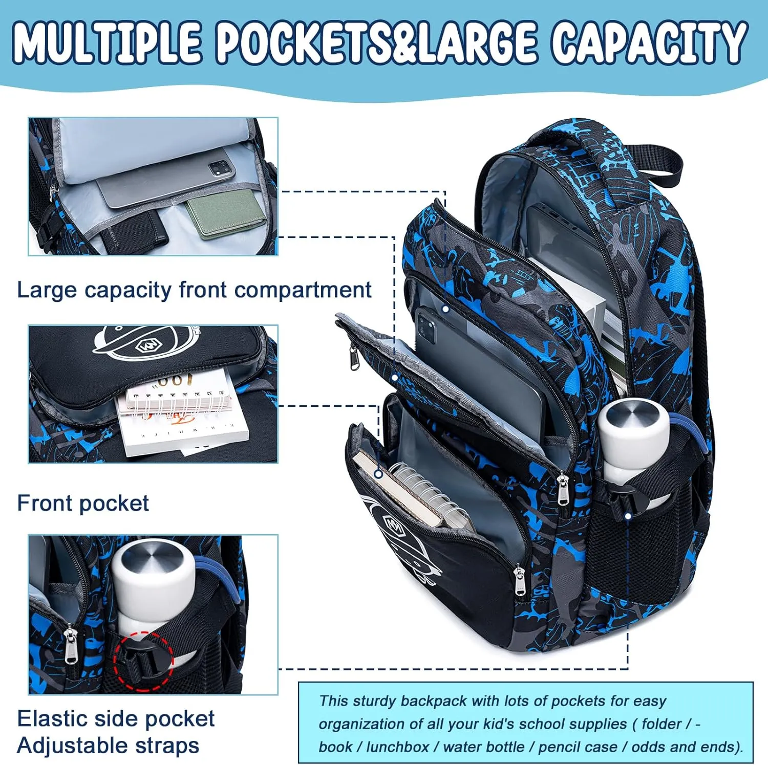 Bluboon School Backpack for Boys Teens Bookbag Travel Daypack Kids Girls Lunch Bag Pencil Case