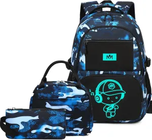 Bluboon School Backpack for Boys Teens Bookbag Travel Daypack Kids Girls Lunch Bag Pencil Case