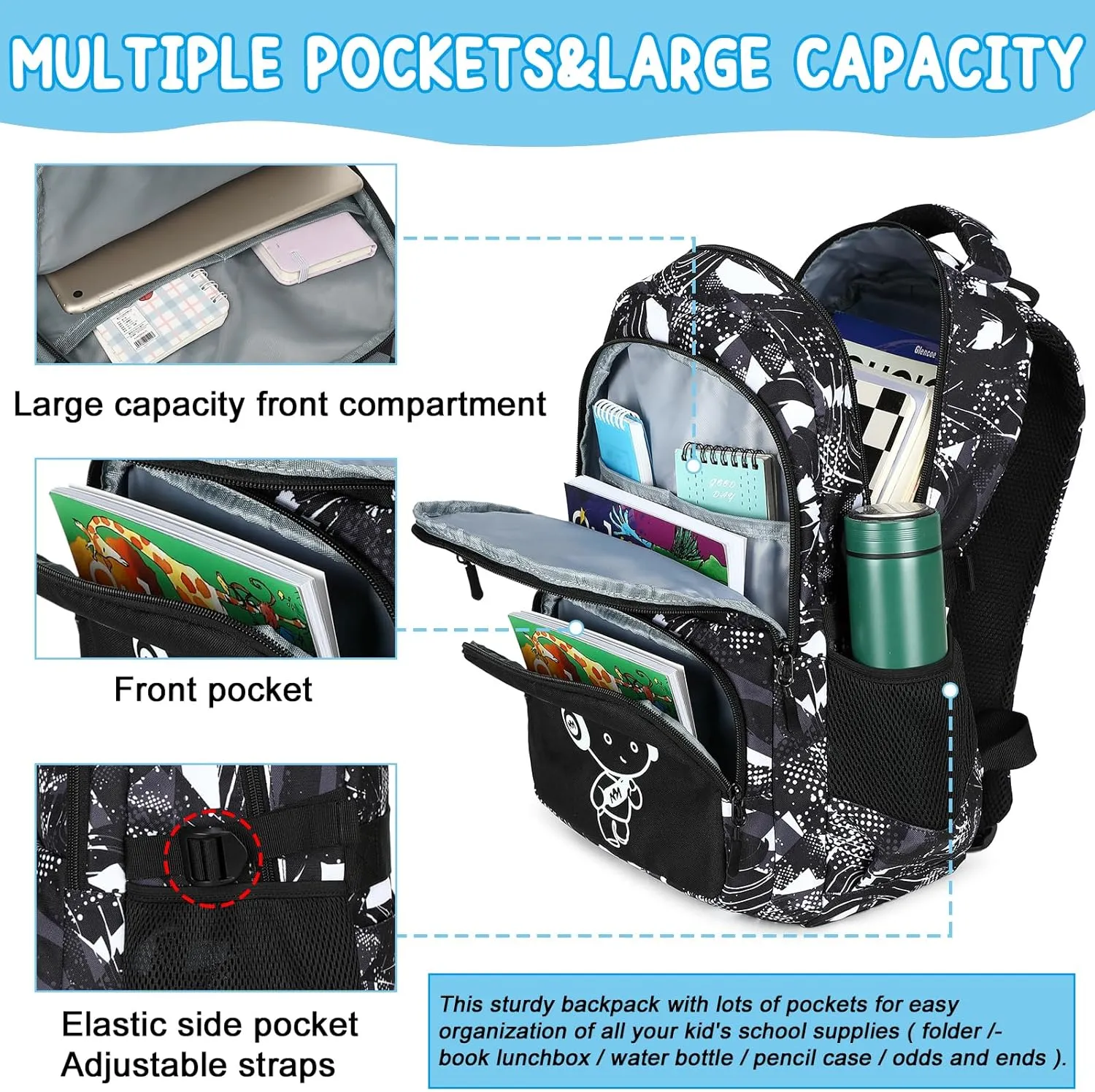 Bluboon School Backpack for Boys Teens Bookbag Travel Daypack Kids Girls Lunch Bag Pencil Case
