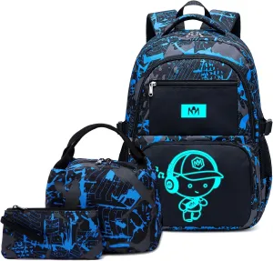 Bluboon School Backpack for Boys Teens Bookbag Travel Daypack Kids Girls Lunch Bag Pencil Case