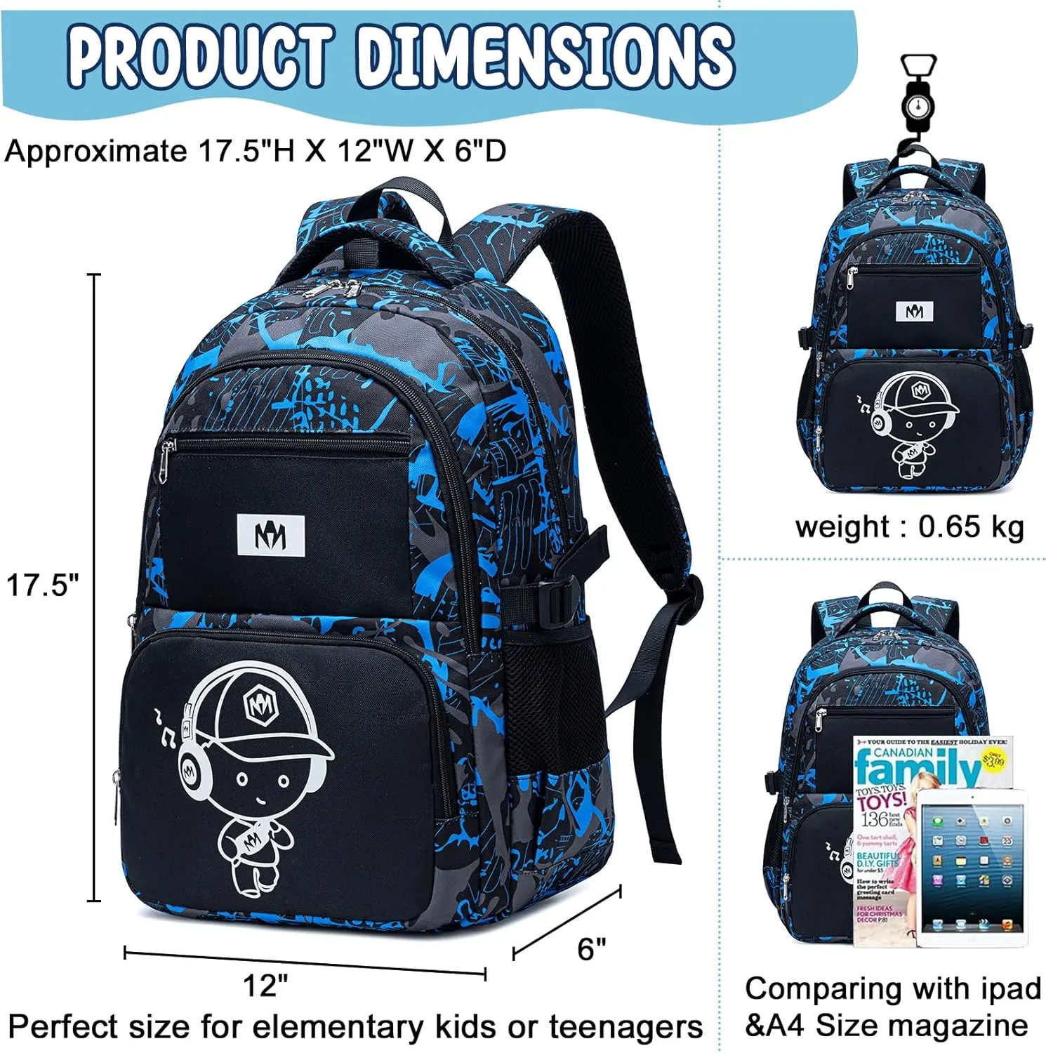 Bluboon School Backpack for Boys Teens Bookbag Travel Daypack Kids Girls Lunch Bag Pencil Case