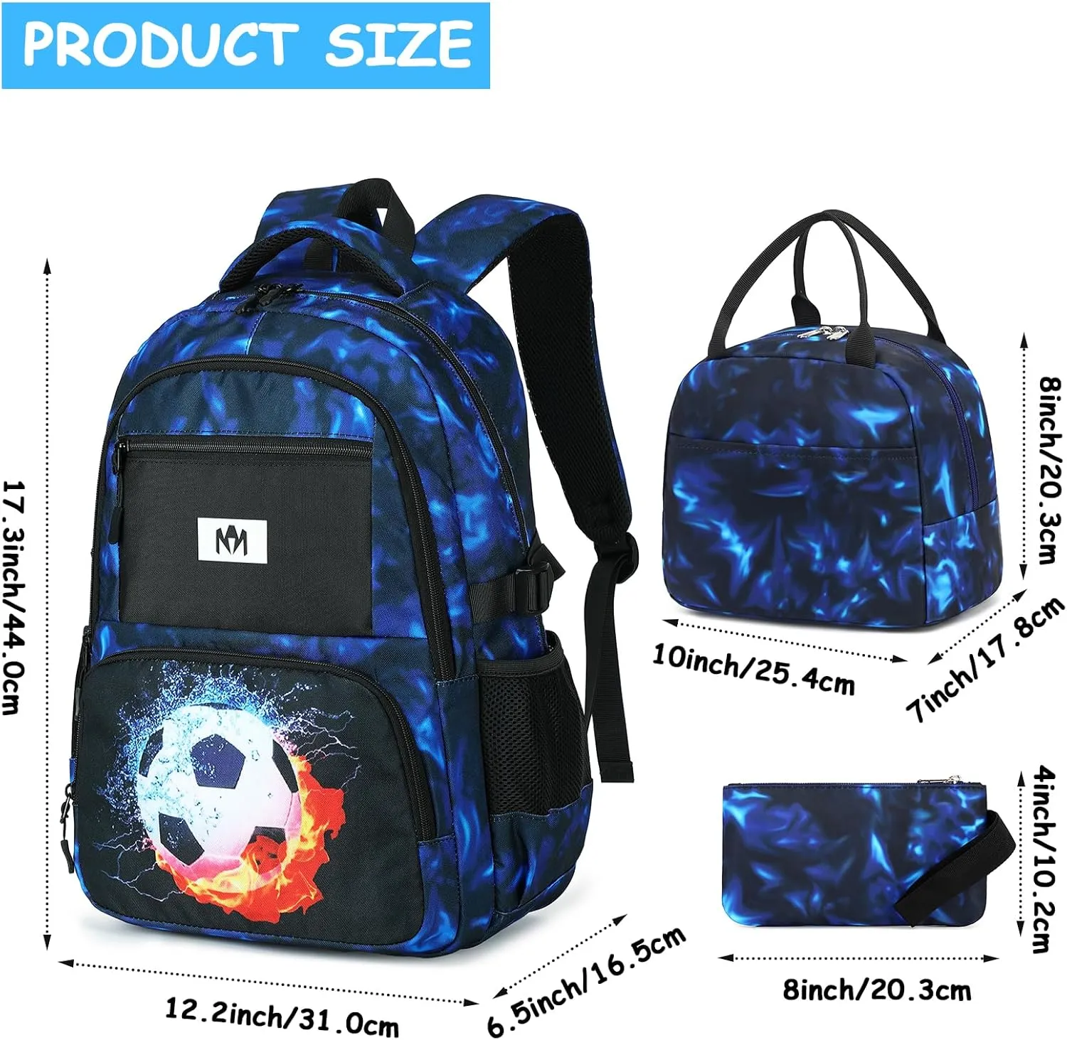 Bluboon School Backpack for Boys Teens Bookbag Travel Daypack Kids Girls Lunch Bag Pencil Case