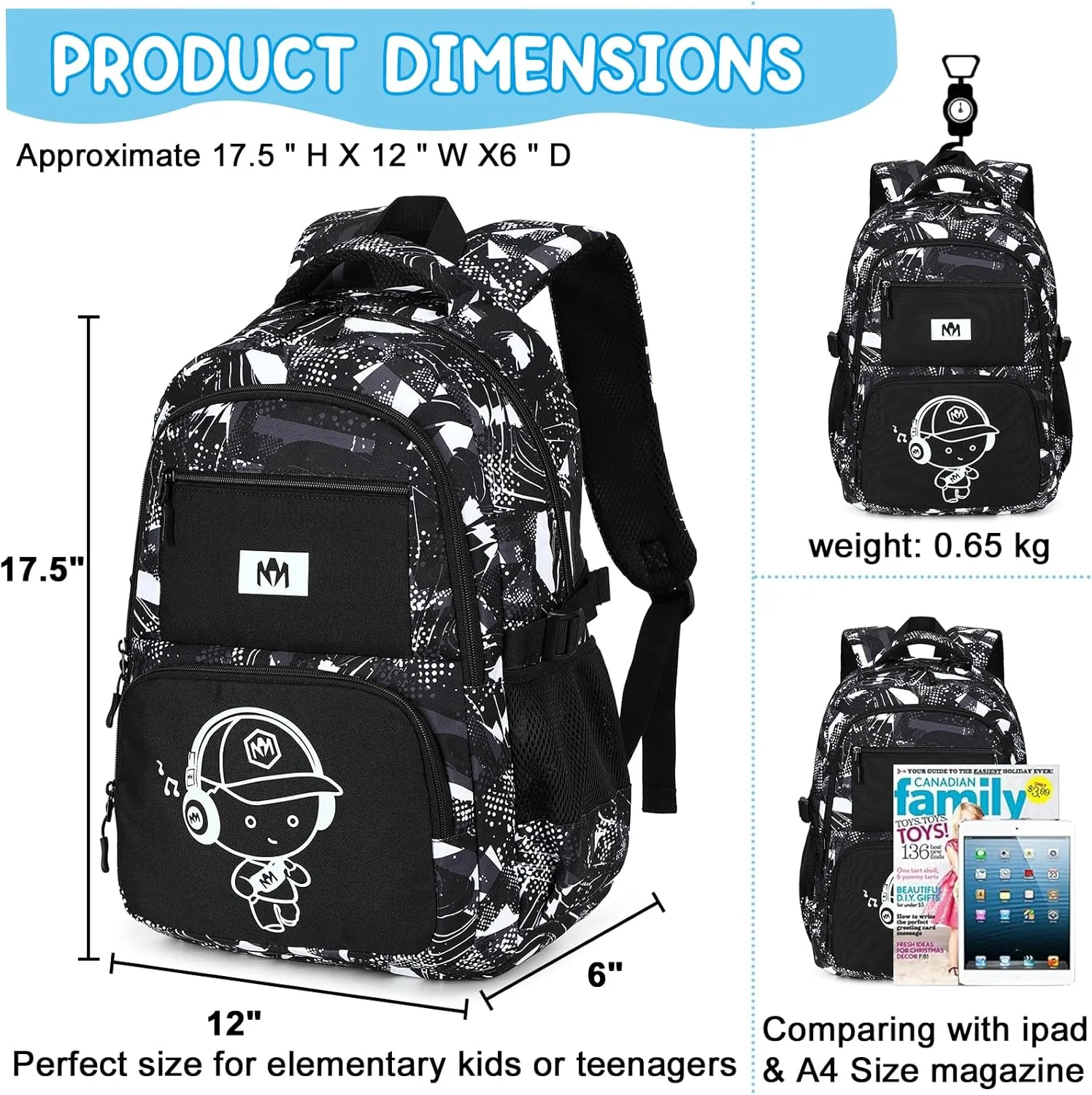 Bluboon School Backpack for Boys Teens Bookbag Travel Daypack Kids Girls Lunch Bag Pencil Case