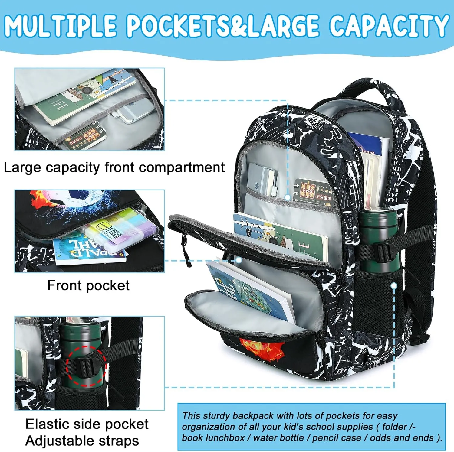 Bluboon School Backpack for Boys Teens Bookbag Travel Daypack Kids Girls Lunch Bag Pencil Case